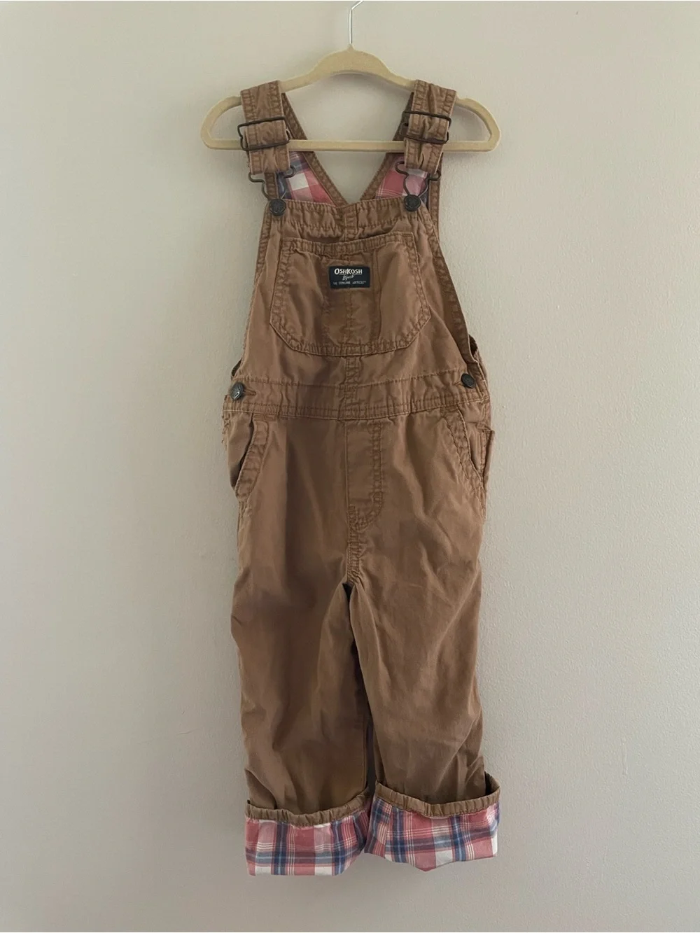 Toddler Boys 4T OshKosh B’gosh Khaki Flannel Overalls